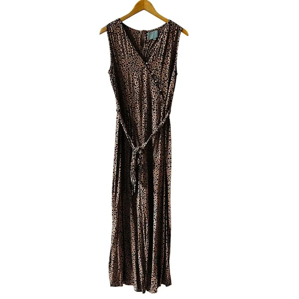 Skies Are Blue Brown Leopard Print Wide Leg Jumpsuit Size M Medium